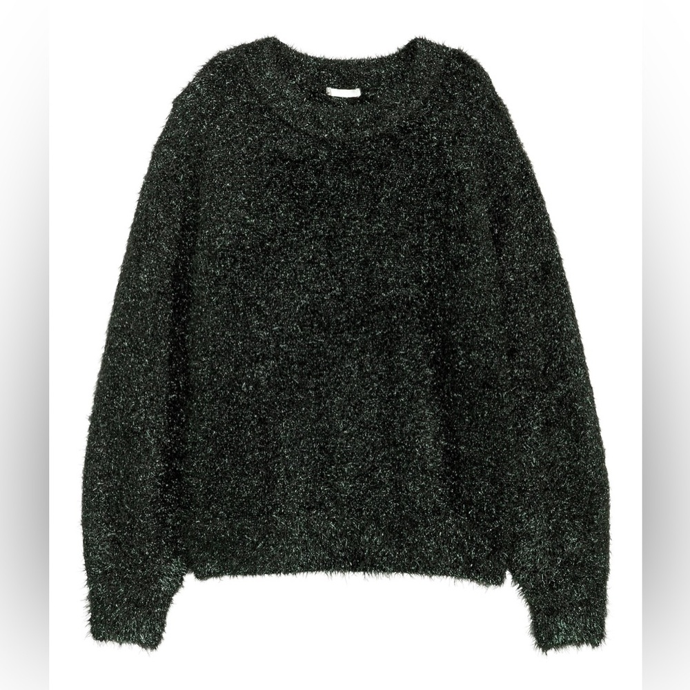 H&M Green Glittery Knitted Sweater Sz‎ Small Holidays Christmas NYE